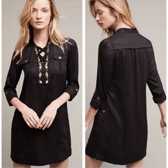 Anthropologie Holding Horses Imogen Floral Embroidered Shirt Dress Size 2 US - Picture 1 of 14